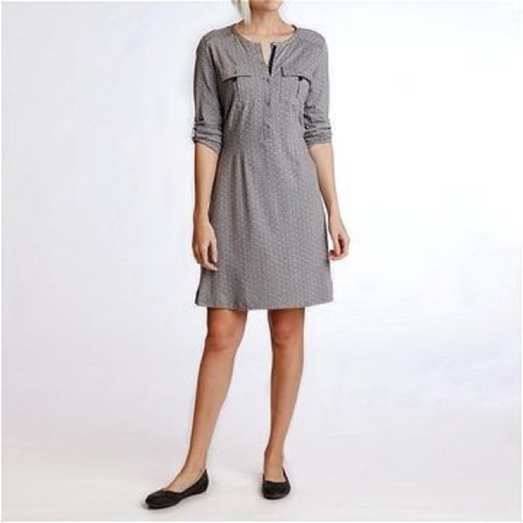 Patagonia Gray Kamala Henley Dress women Sz Small Organic Cotton Roll Tab Sleeve - Picture 8 of 8